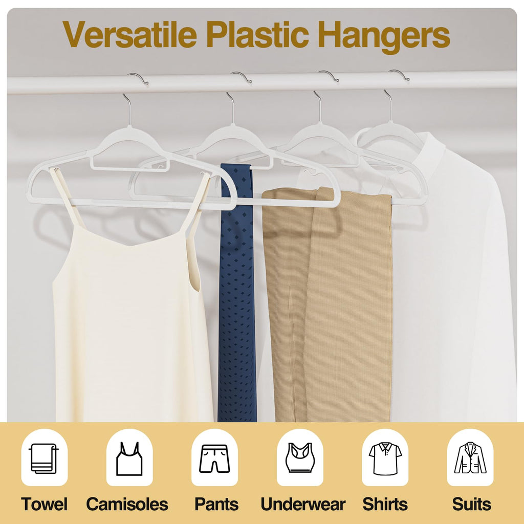 Plastic Hangers 100 Pack, 16.5" Non-Slip Clothes Hangers Heavy Duty