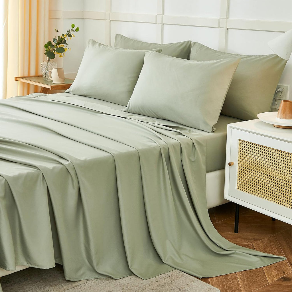 Queen Sheets Set 6 Piece,Hotel Luxury Super Soft 1800 Series Microfiber Queen Bed Sheets Set-Wrinkle Free & Breathable-14 Deep Pocket Sheets for Queen Size Bed(Queen,Sage Green)