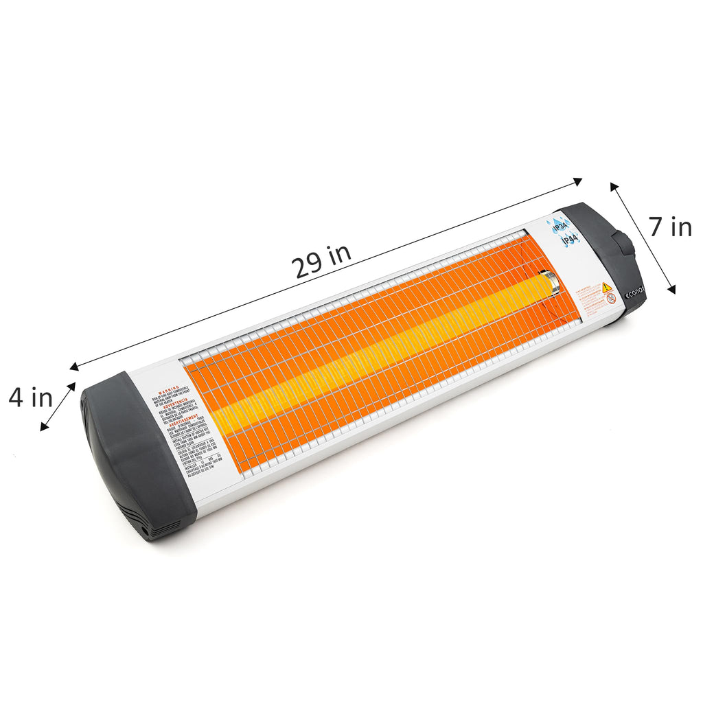 Infrared Heater, Wall or Ceiling Mount, Indoor/Outdoor Electric Patio Heater, Adjustable Thermostat, Silver