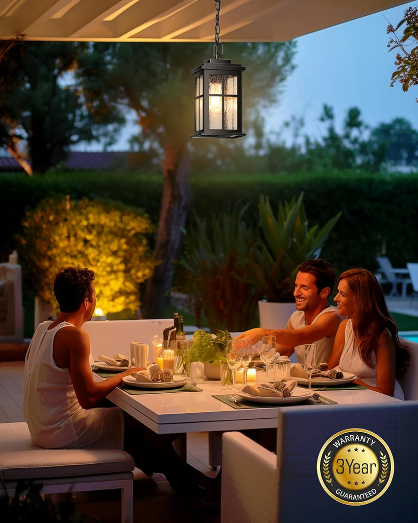 Outdoor Pendant Lights for Porch, Matte Black Outdoor Hanging Lights with Adjustable Chain