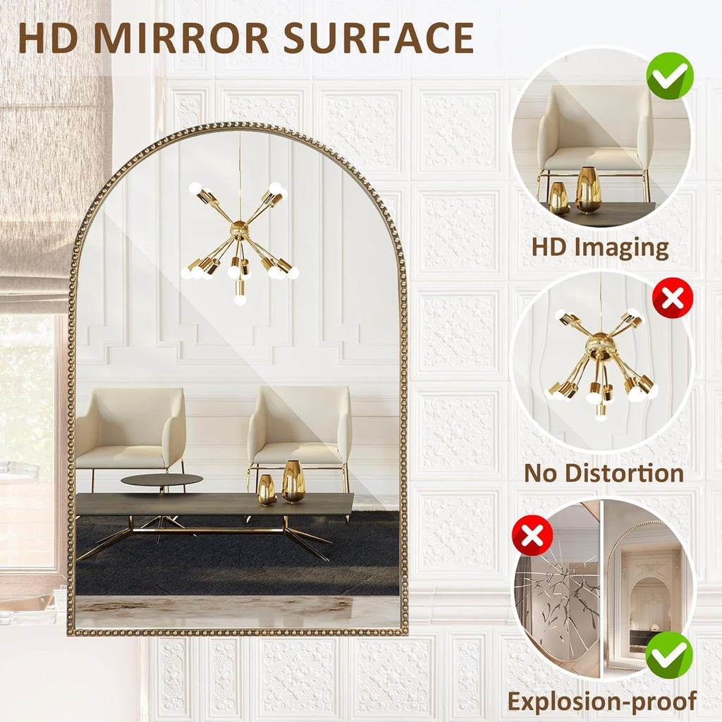 Antique Gold Arched Wall Mirror 24" x 36"