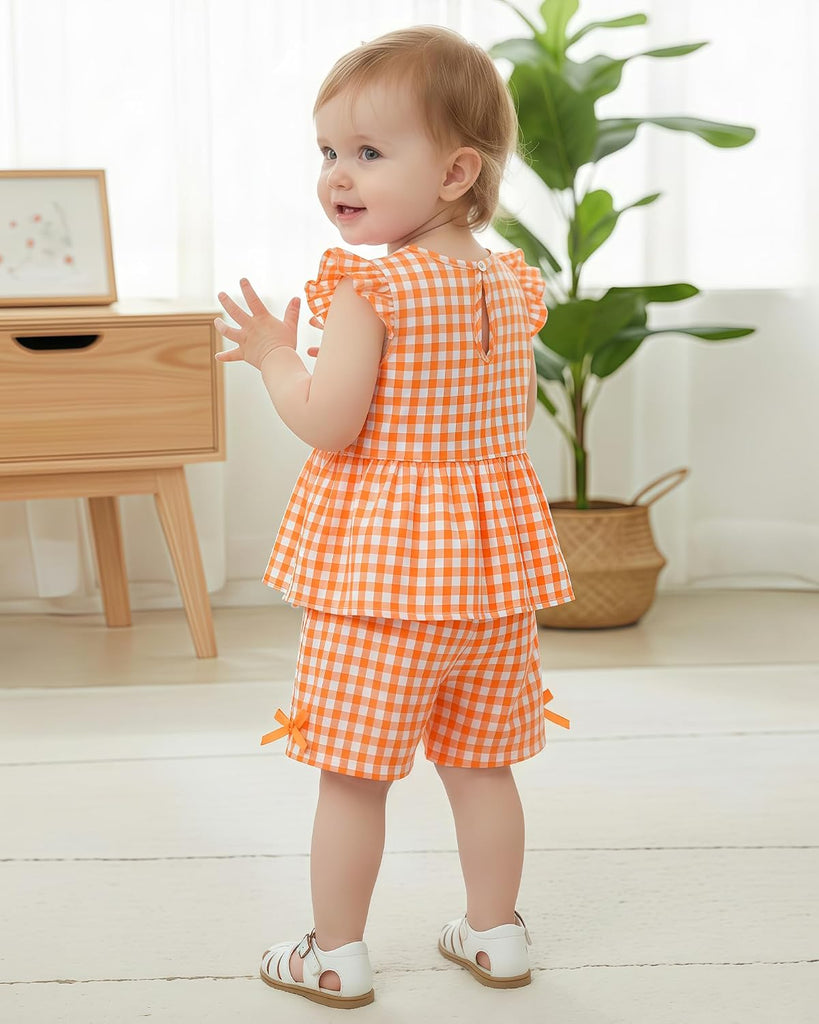 Toddler Baby Girl Summer Clothes Cotton Ruffled Sleeve Shirt Tops and Shorts Set Outfits