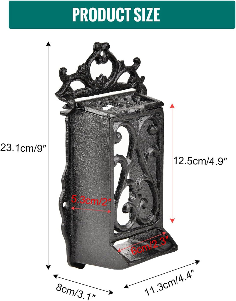 Cast Iron Vintage Match Holder - 9 Inches Hollow Design