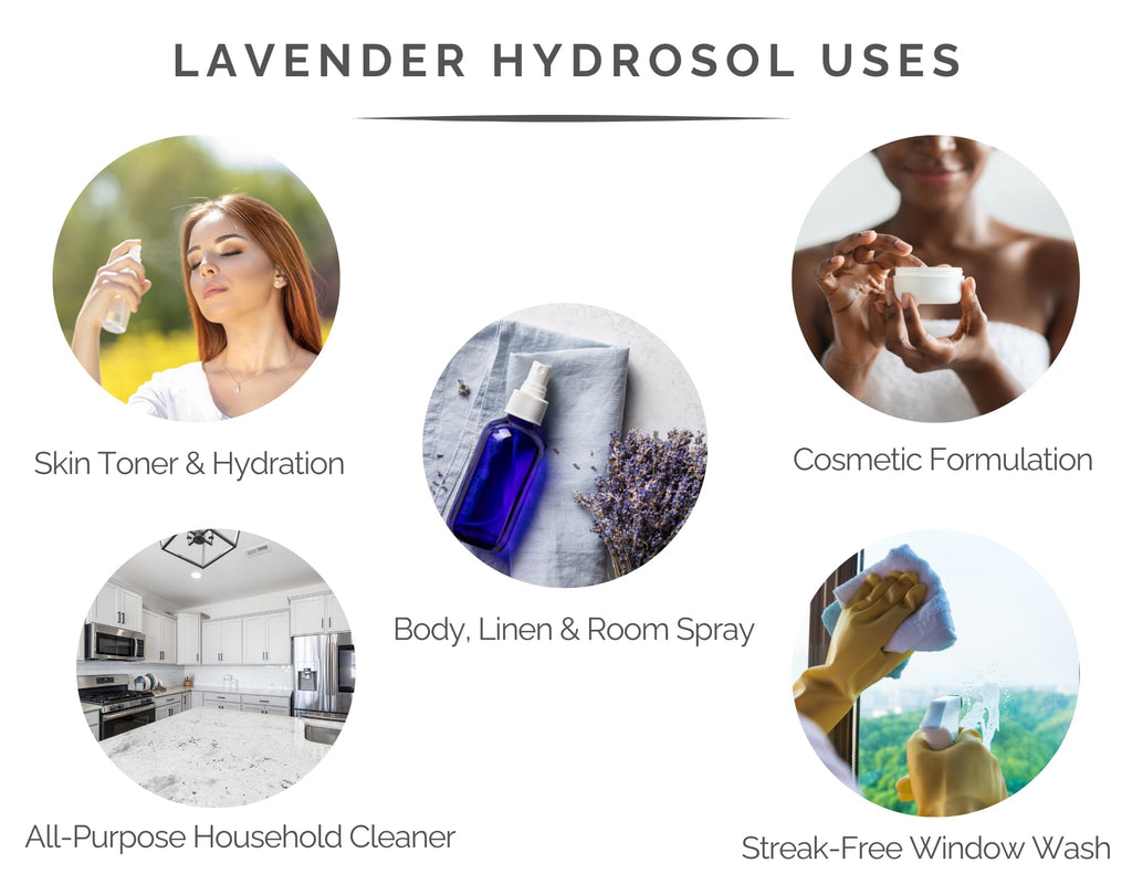 Organic Lavender Hydrosol by - Lavender Water & Floral Water Spray, Pure Hydrosol Facial Toner, Linen & Room Mist
