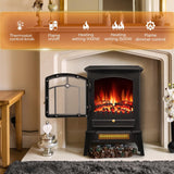 15 Inch Compact Electric Fireplace Stove Heater with Thermostat Control, 3D Realistic Flame Effects and Overheat Protection
