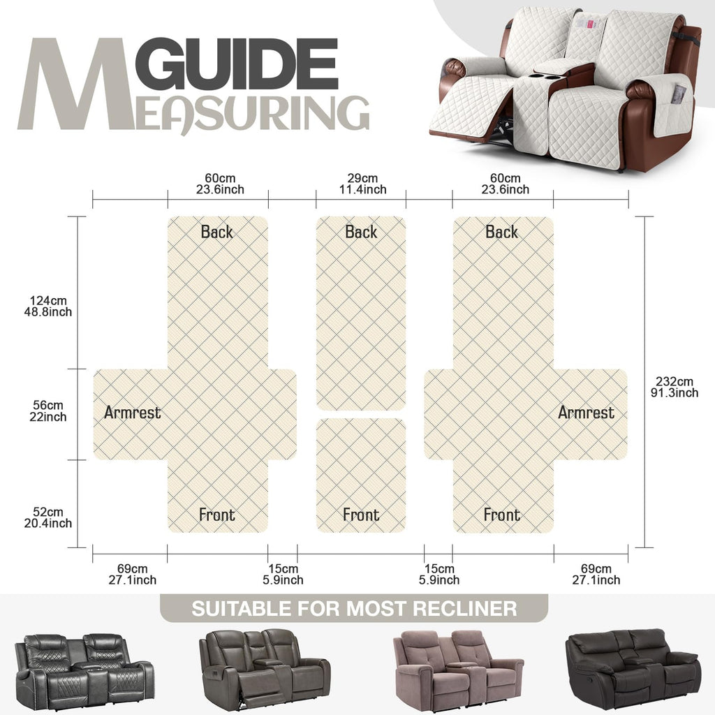 100% Waterproof Loveseat Recliner Cover with Console, Beige