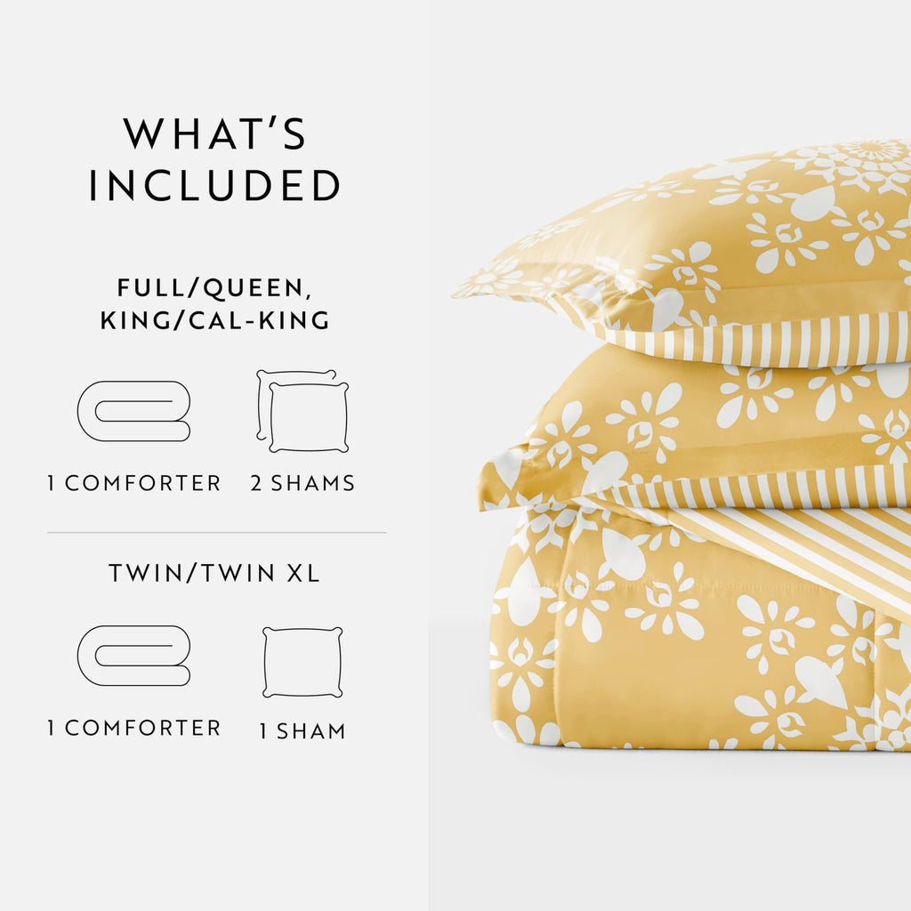 Comforter Set Patterned Microfiber All Season Down-Alternative Ultra Soft Bedding in Daisy Medallion - Full/Queen