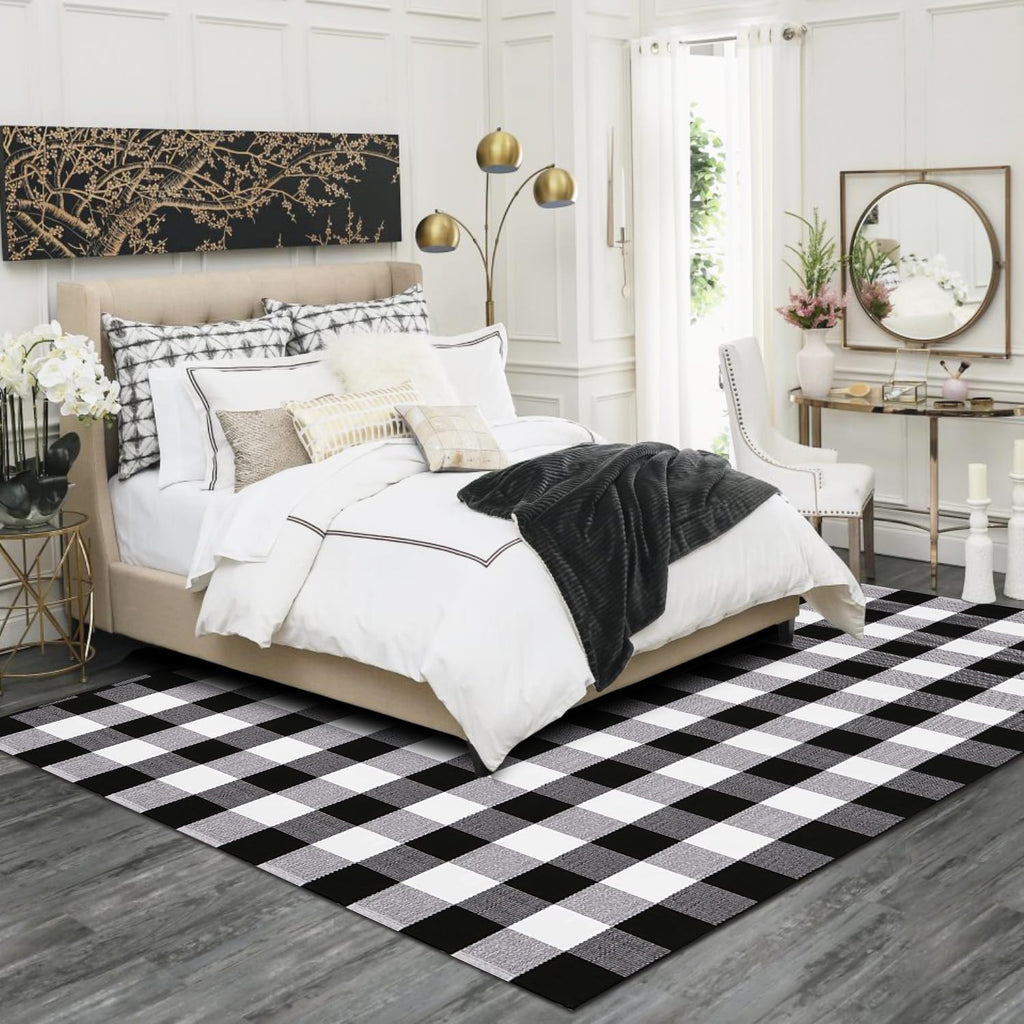 Buffalo Plaid Rug Black and White Check Rug Washable Checkered Area Rug for Farmhouse/Entryway//Living