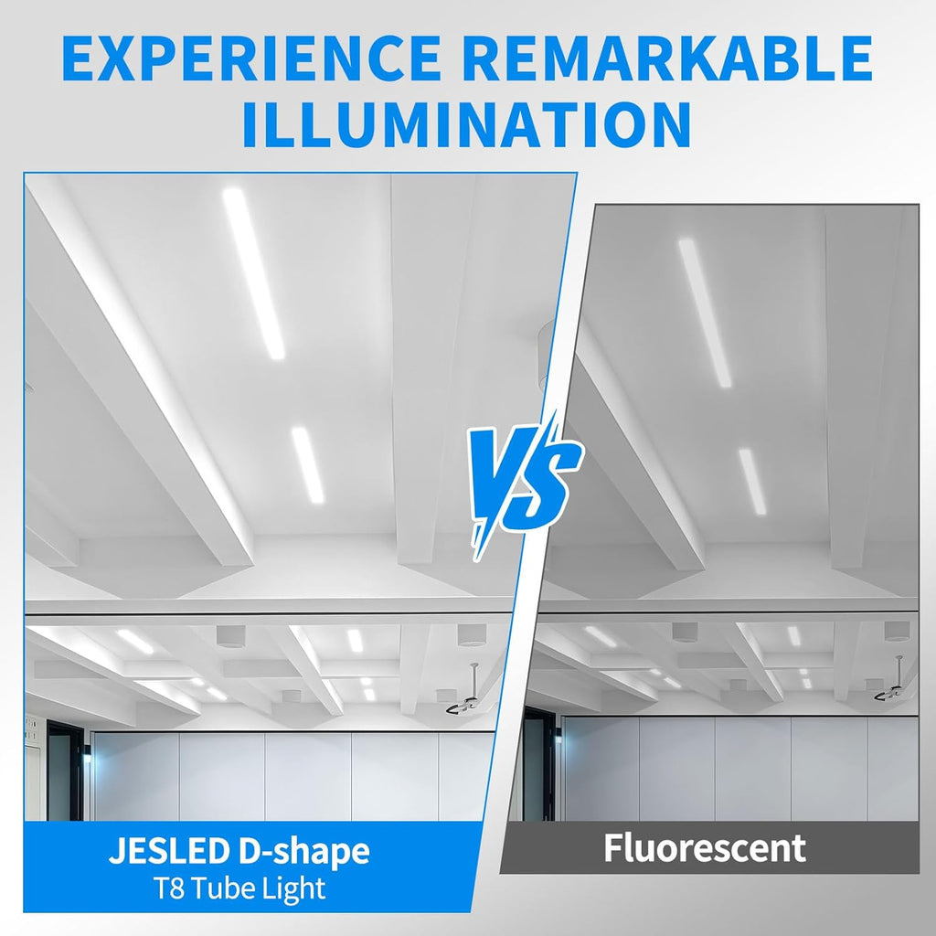 D-Shaped 4FT T8 LED Tube Light 40W 5200LM 6000K, Type A+B 12Pack