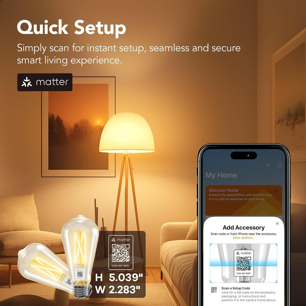 Matter Smart Edison Bulbs, Works with Alexa/Apple Home/Google