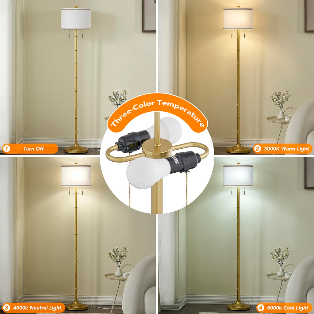 Upgraded Glod Floor Lamp, 9w Bulbs Included, Brass