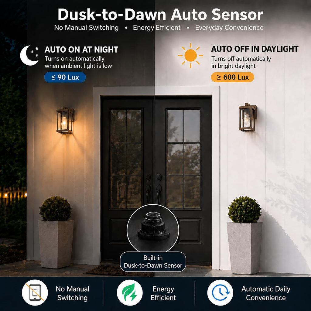 Porch Lights with GFCI Outlets Dusk to Dawn Outdoor Wall Lights Waterproof Exterior Lighting Fixtures Modern Outside