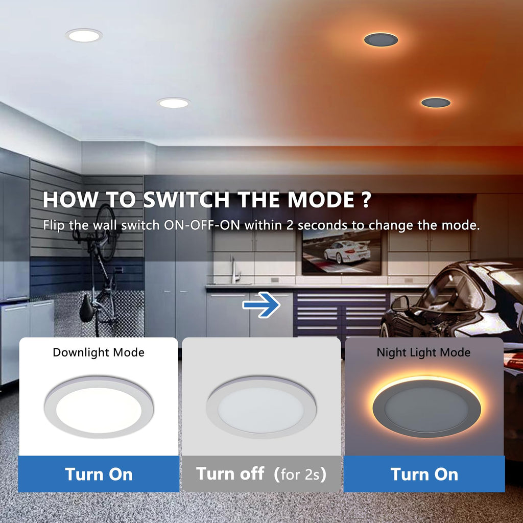 6 Pack 8 Inch LED Recessed Lights with Night Light, 8.2" Cutout