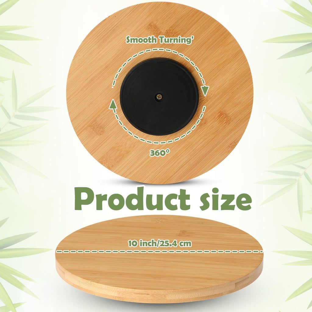 4 Pcs Bamboo Wooden Lazy Susan Organizer Turntable, 10 Inch