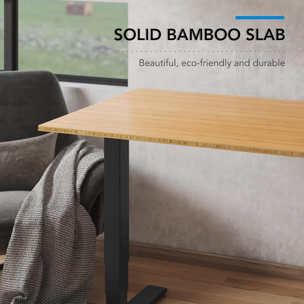 E6 Bamboo 3-Stage Dual Motor Electric Standing Desk 55 x 28 Sit Stand Up Desk, Holds 220 lbs, Adjustable Height w/
