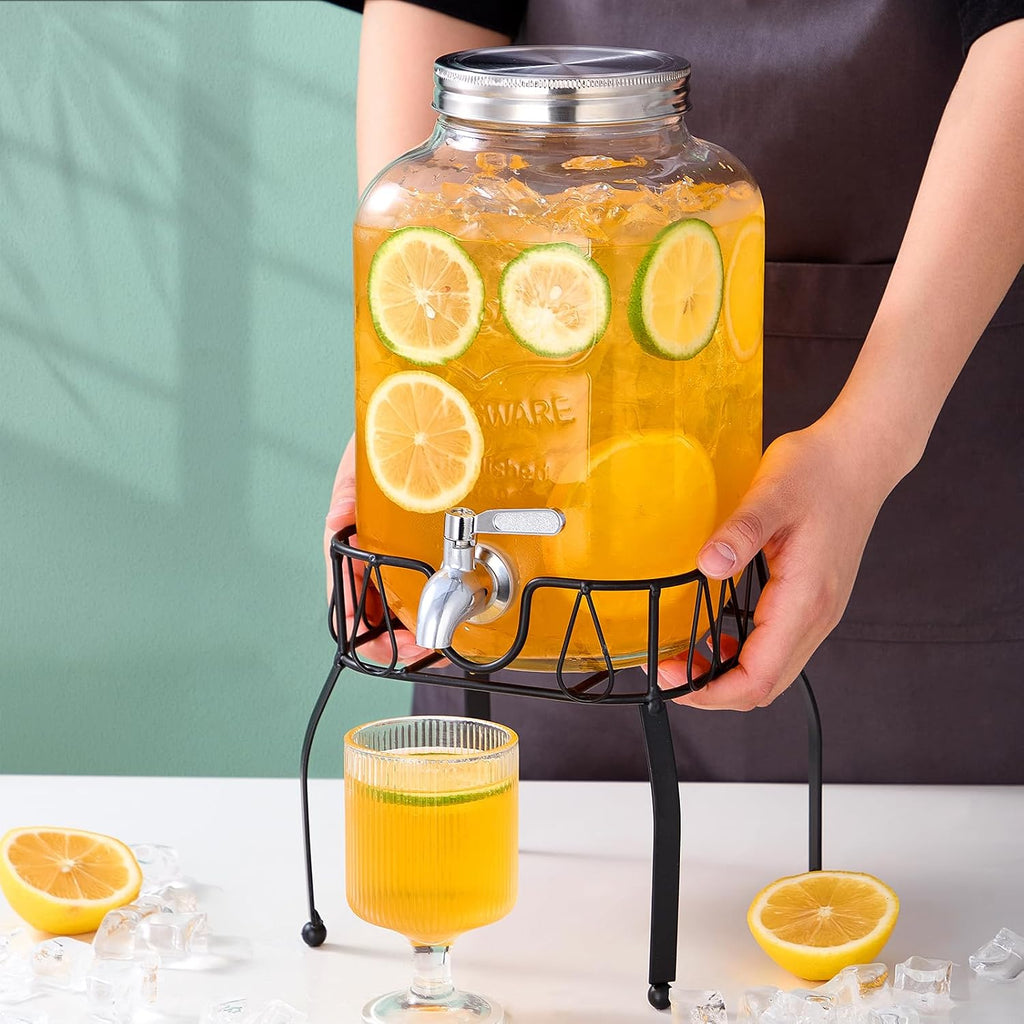 1 Gallon with Stand, Stainless Steel Spigot and Lid, for Parties, Drink Dispensers with Lids for Lemonade Sun Tea