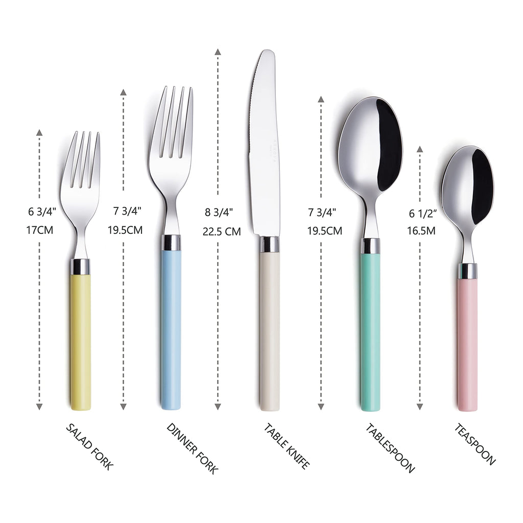 20 Piece Silverware Set, Service for 4, Stainless Steel Colorful Pastel Tableware Kitchen Flatware Set Utensils