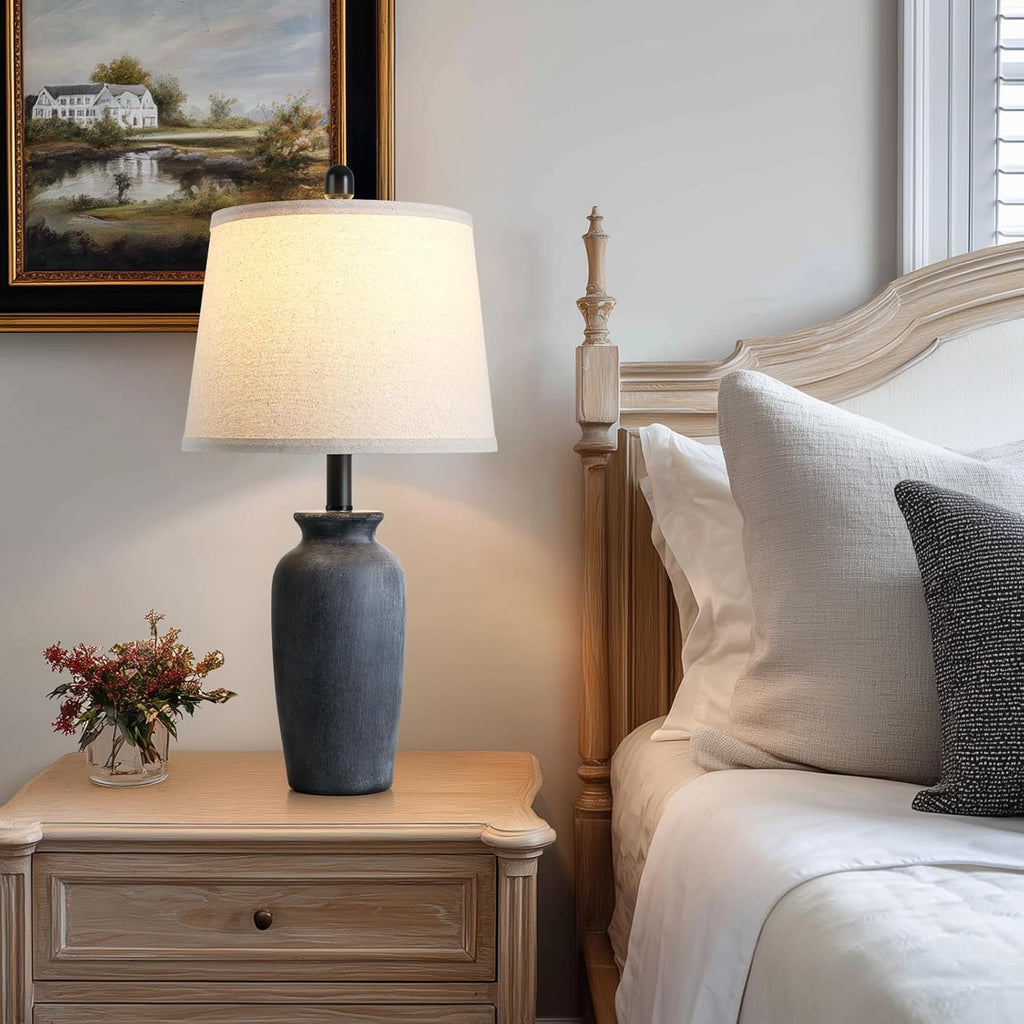 24.5" Farmhouse Jar Ceramic Table Lamps, Vintage Rustic Bedside Nightstand Lamps with LED Bulb