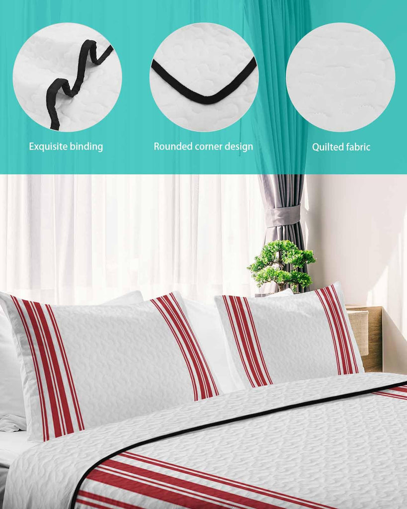 Quilt Sets King Size Red Ticking Vertically Stripe Comforter Set Lightweight Soft Bedspread Coverlet Simple Style