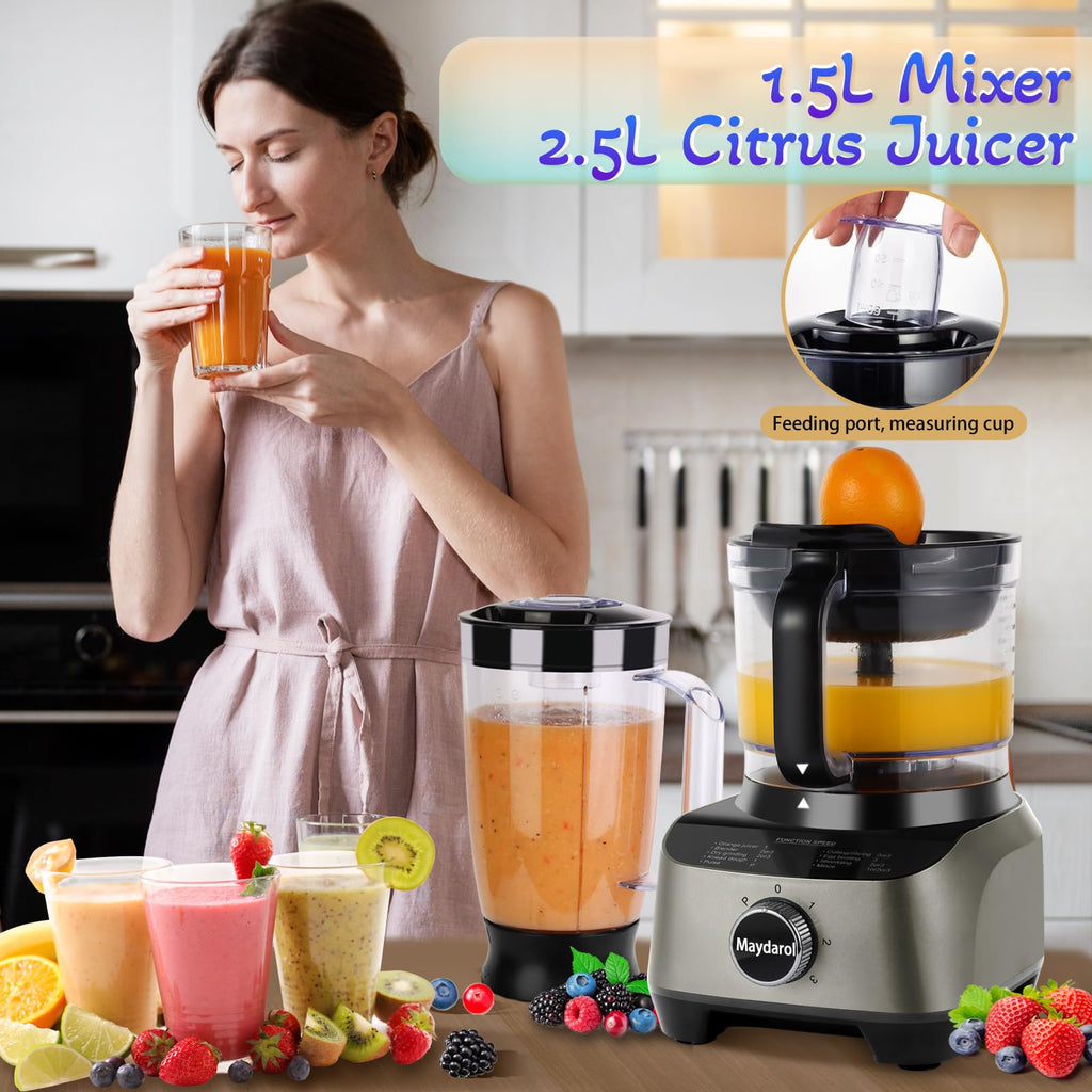 14 Cup Food Processor, 11-in-1 Food Processor and Blender Combo with Large Chute, 51 oz for Smoothies & Ice, for