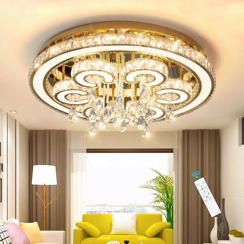 Modern Flush Mount Ceiling Chandeliers Dining Room LED Light Crystal Lights for Living Room Gold Sparkling