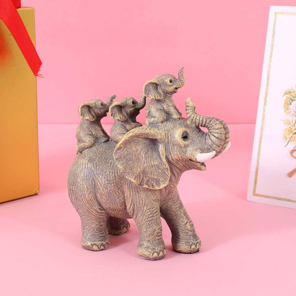 Elephant with Three Calves Statue Good Luck Decor Gift for Women