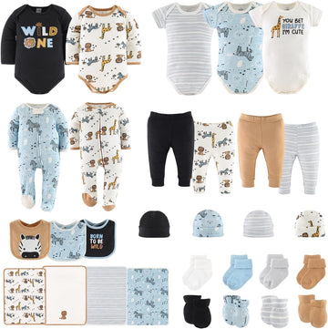Baby Layette Gift Set for Boys or Girls - Unisex Newborn Gift Sets, Baby Clothes & Essentials, Safari