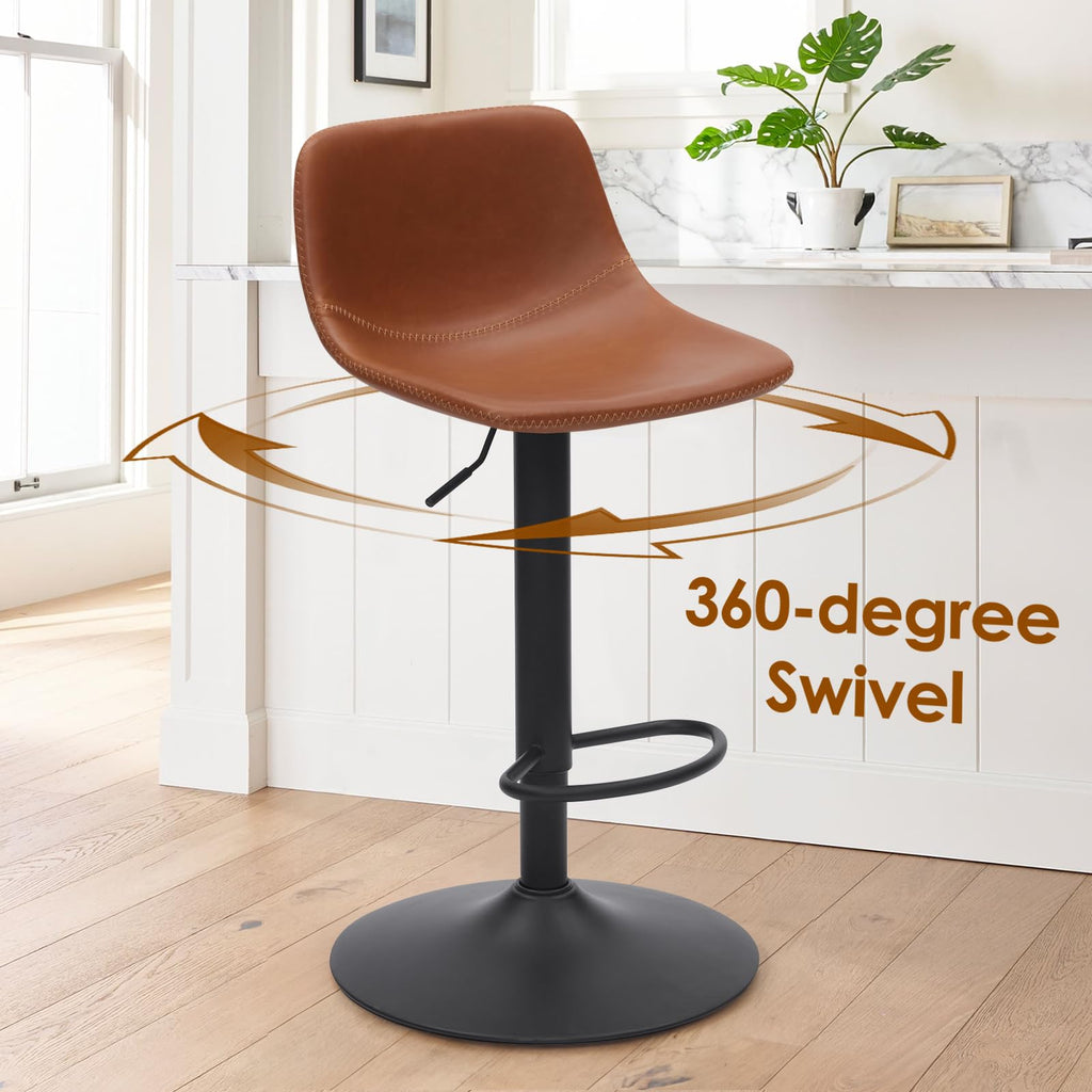 Adjustable Bar Stools Set of 2, Mid Century Modern Swivel Bar Stools, Industrial Bar Height Stools With Back Support