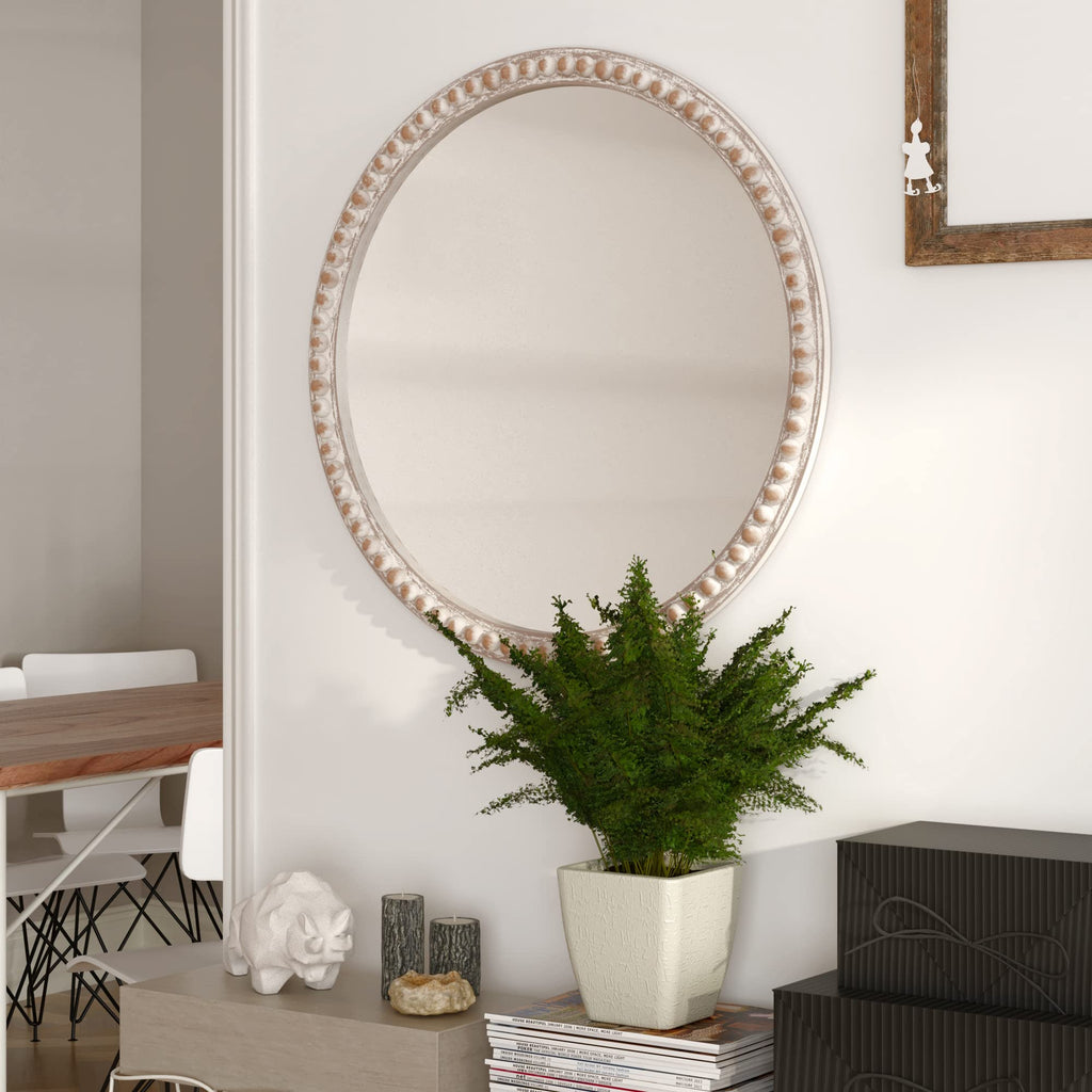 Round Wood Mirror - Rustic Farmhouse Wall Mirror