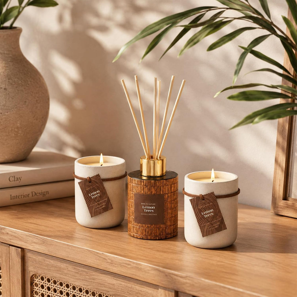 Covtlykne Scented Gift Set - 3 oz Candles & 1 Reed Diffuser Oil, Home Fragrance Kit Decoration & Gifts - Set of 2