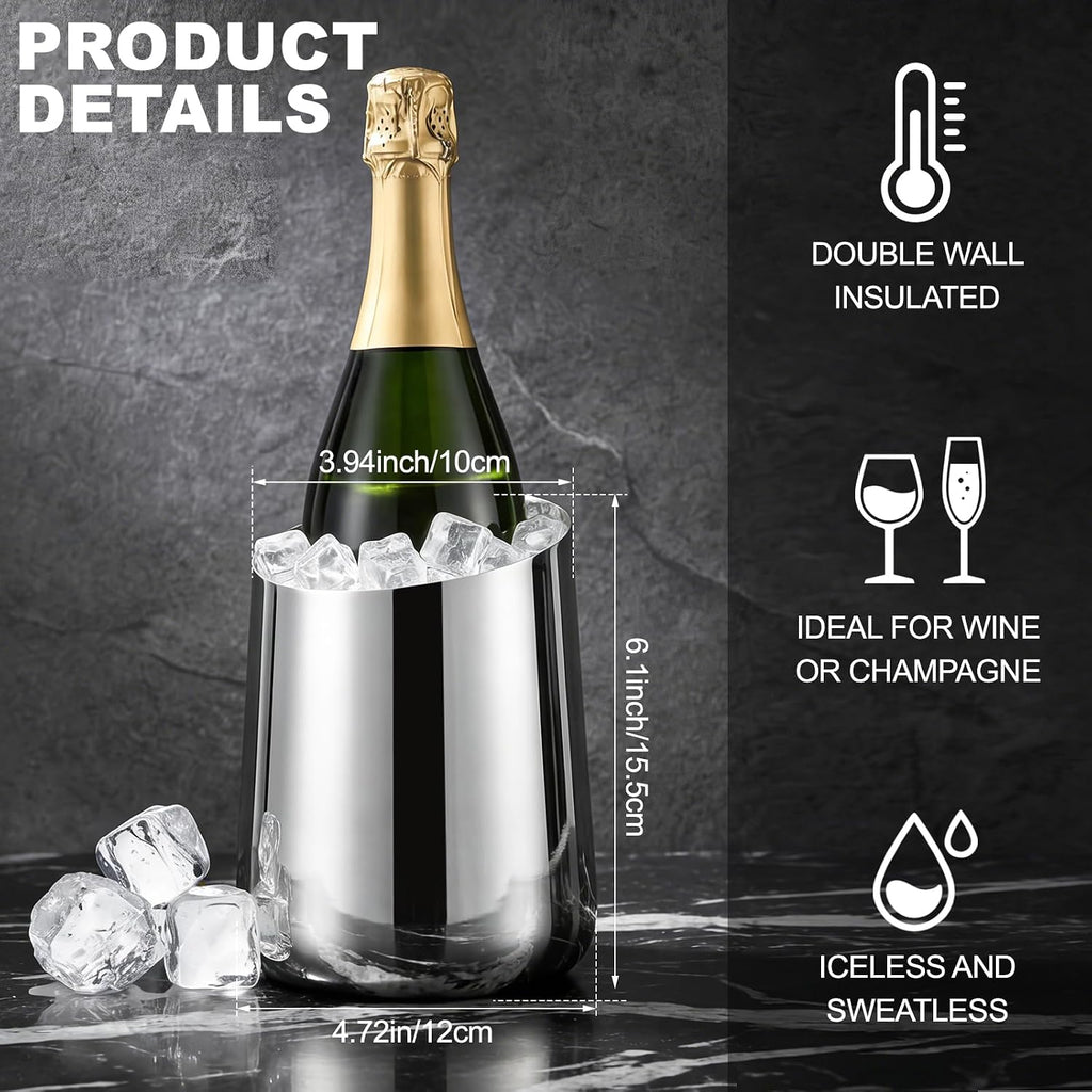 Wine Chiller Bucket Stainless Steel Champagne Bucket 750ml Wine Bottle Cooler Champagne Chiller Double - Set of 2