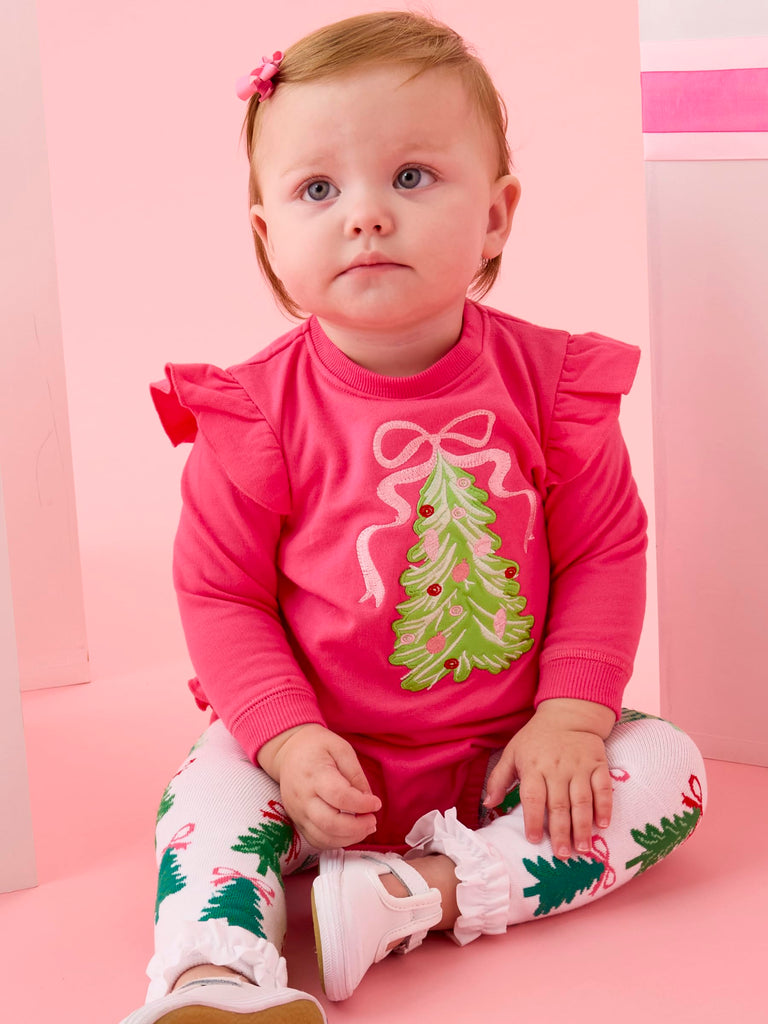 Baby Girls Patterned Footless Ruffled Tights - Ruffle Tights - Christmas Tree Bows