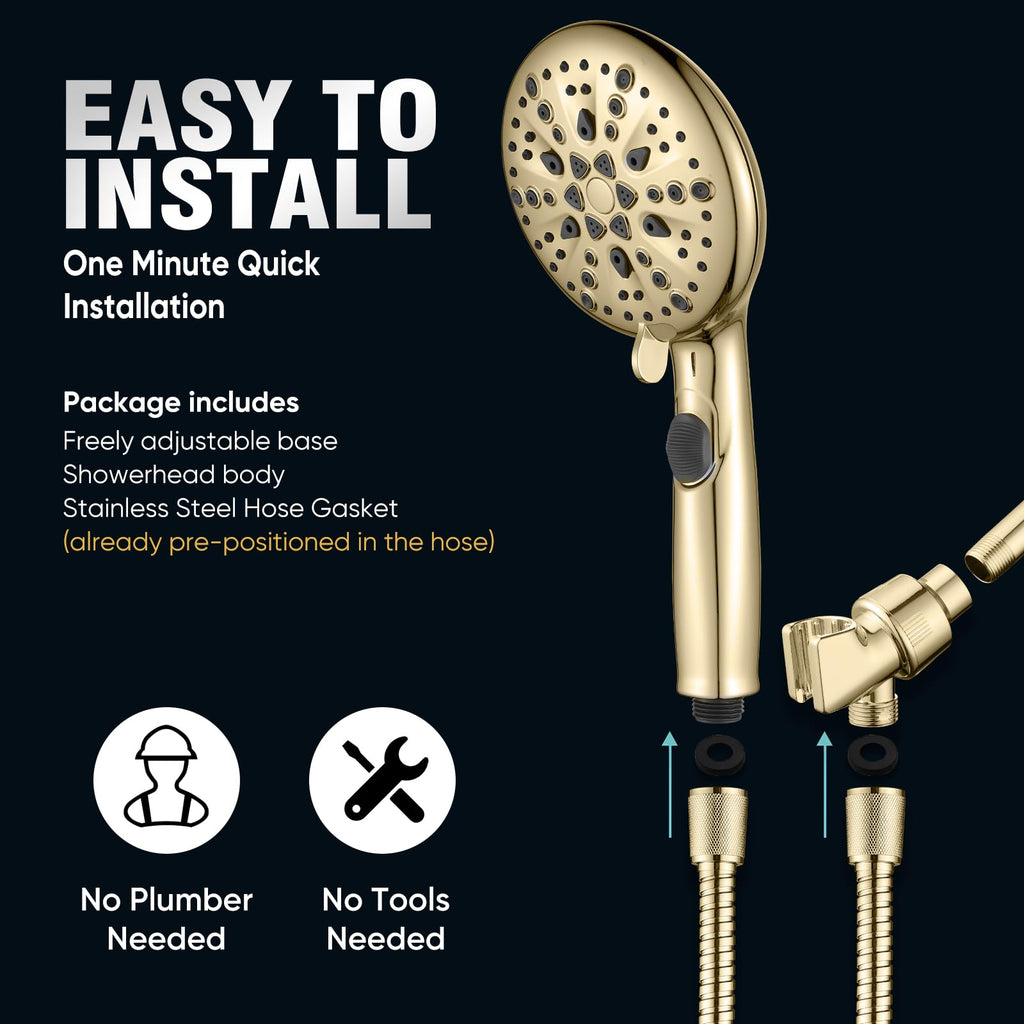 9 Spray Modes Handheld Shower Head, Water-Saving, Gold