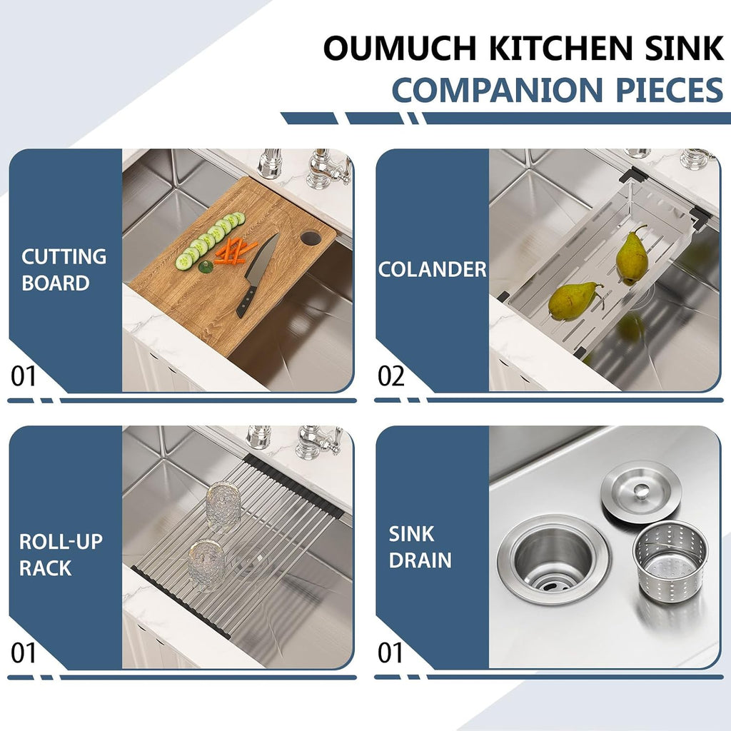 32 Inch Undermount Kitchen Sink - 32x19 Undermount Workstation Sink, 16 Gauge Stainless Steel Deep Single Bowl