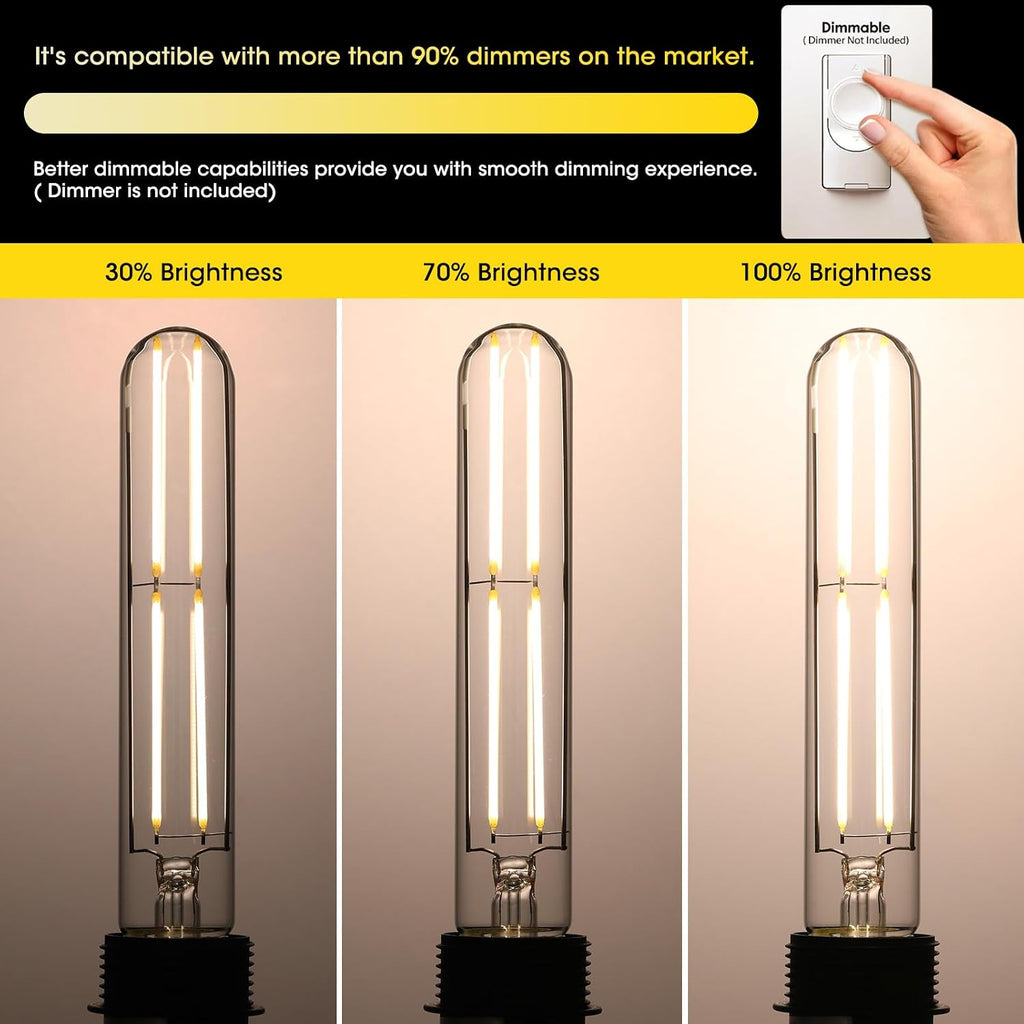 7.3" T10 Tubular LED Light Bulb, 60W Eq, Dimmable, Cool White 4000K, 6-Pack