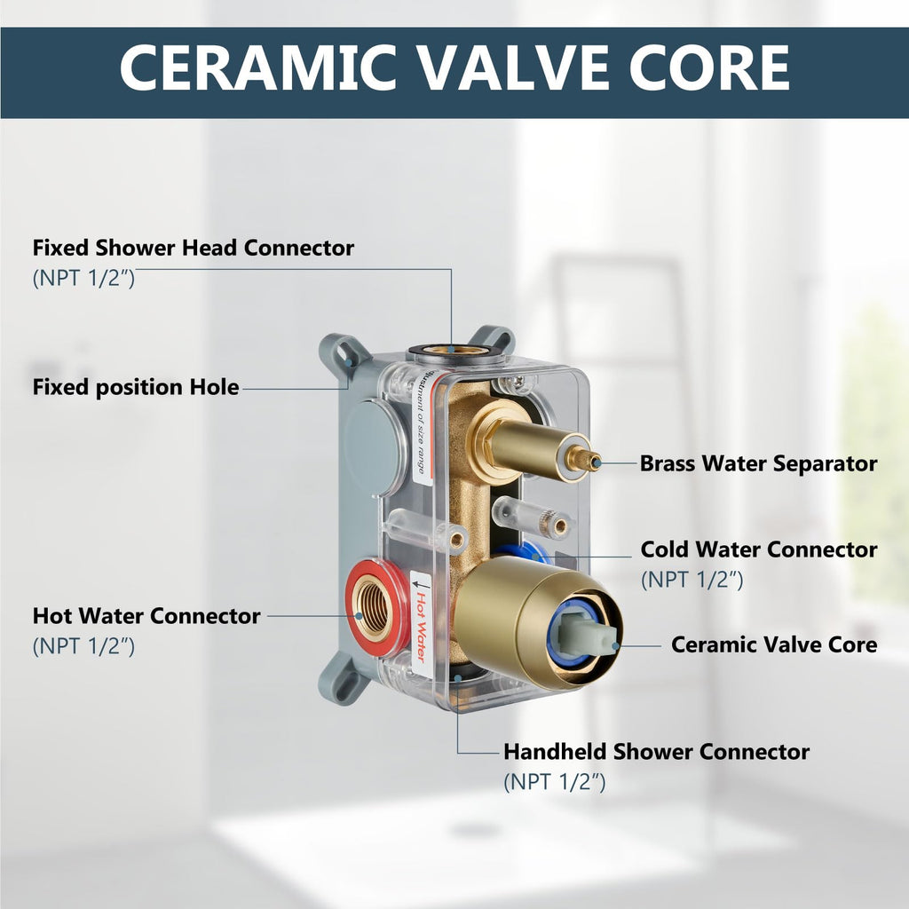 Ceiling Shower Faucet Set with Handheld 16" LED Head Brushed Gold