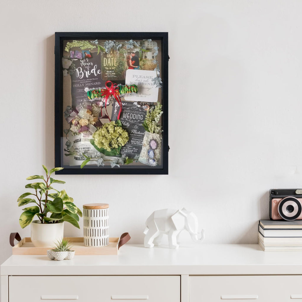 16x20 Wood Shadow Box Frame Glass Door Display Case with Linen Back and 6 Stick Pins, 1.5 inches Interior Depth, Ideal