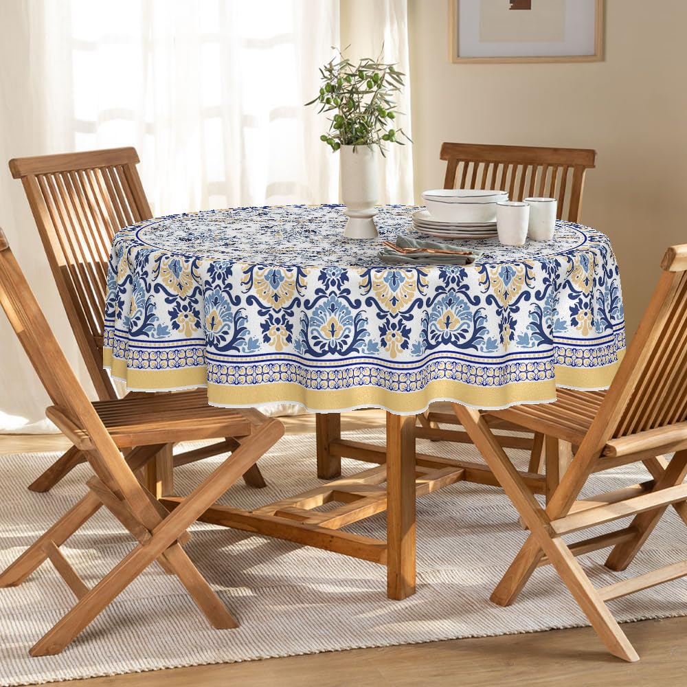Provence Arabesque Round Tablecloth, 60x60 Inch