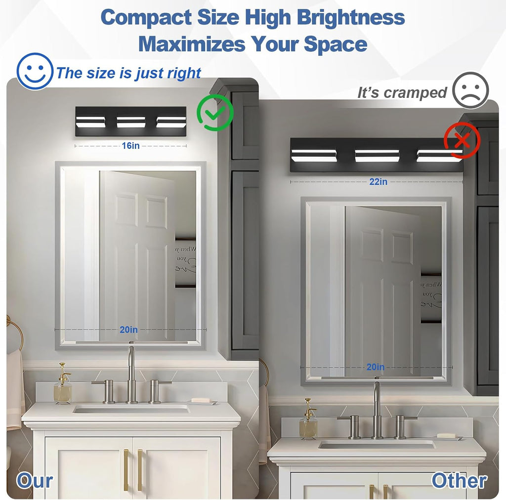 Modern LED Small Black Acrylic Bathroom Lights Fixtures 3-Light | Wall Lighting,Vanity Lights Over Mirror 6000K