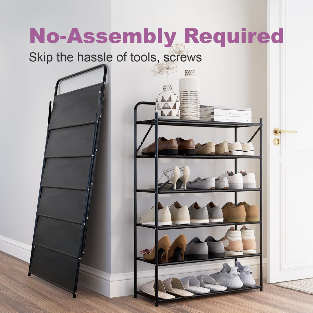 6 Tier No-Assembly Shoe Rack, Foldable Shoes Rack Organizer Without Installation, Portable Solid Metal Shoe Shelves