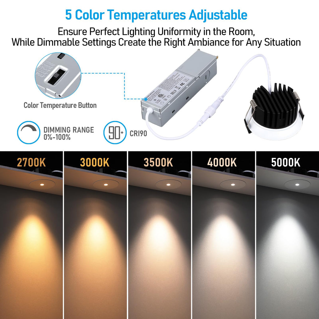 3 Inch 5CCT LED Micro Pinhole Recessed Lights with J-Box