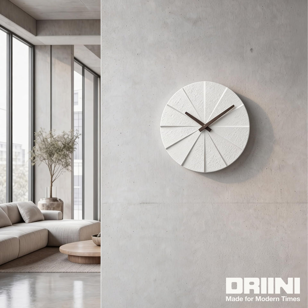 Modern Wall Clock with No Numbers and Wooden Hands. White, 10.5 Inch