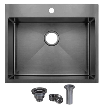18x18 Inch Black Drop In Bar Sink, Small Kitchen Sink, with Drain