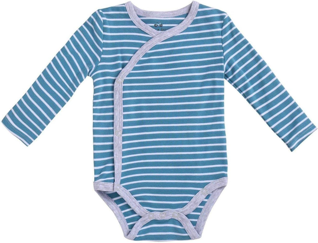 Boy Pack Long-Sleeve Kimono Bodysuit Set, Teal Stripes and Gray Heather Outfit for Newborn