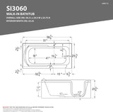 Walk-In Tub 60'' x 30'' Acrylic, Left Drain, Easy Step Low Threshold, Non-Slip Floor, Modern Chrome Details, Glossy