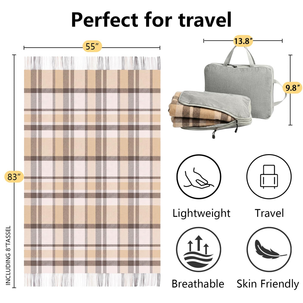 Pure Wool Plaid Throw Blanket, Super Soft Lightweight Home Decorative Throw