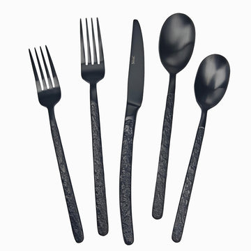 30-Piece Silverware Set, Black Hammered Flatware, Dishwasher Safe
