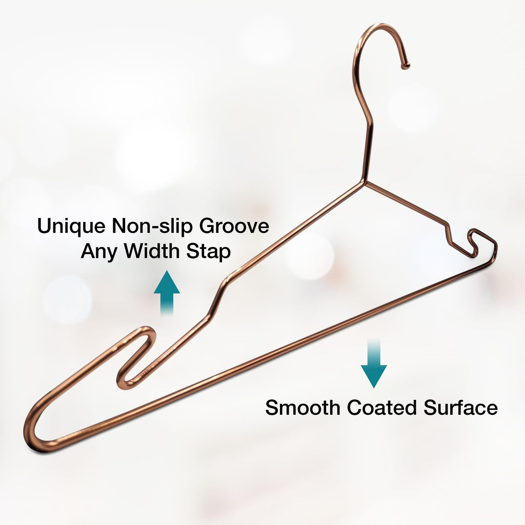 Rose Gold Metal Hangers, Heavy Duty Clothes Hangers with Non-Slip Grooves, Slim Space Saving Coat Hangers - 40 Pack