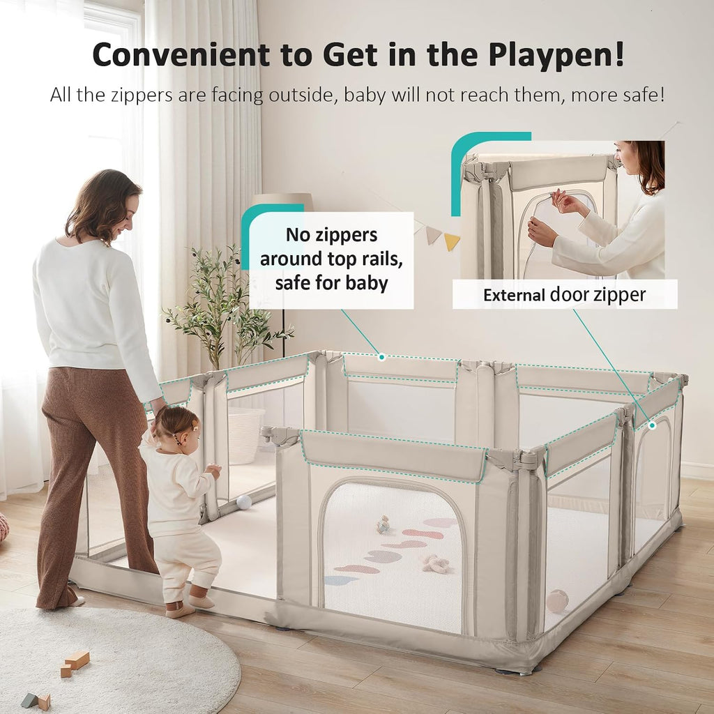 Doradotey Adjustable Baby Playpen with Adult Door, Foldable Large Playpen for Babies and Toddlers, Breathable Mesh