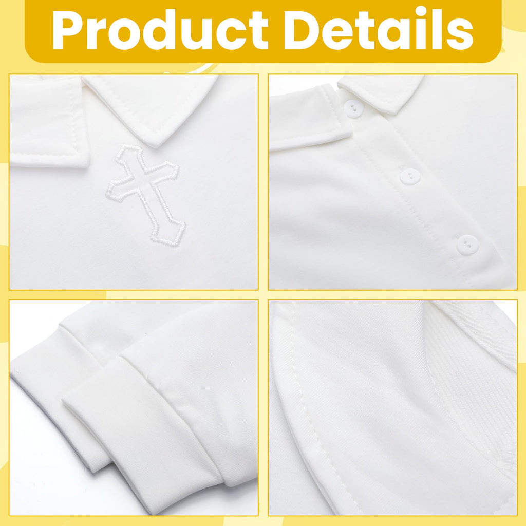 4 Pcs Baby Boy Baptism Outfits with Cross Christening Outfit Jumpsuit Hat Shoes Socks for Newborn Infant Boys(6-12